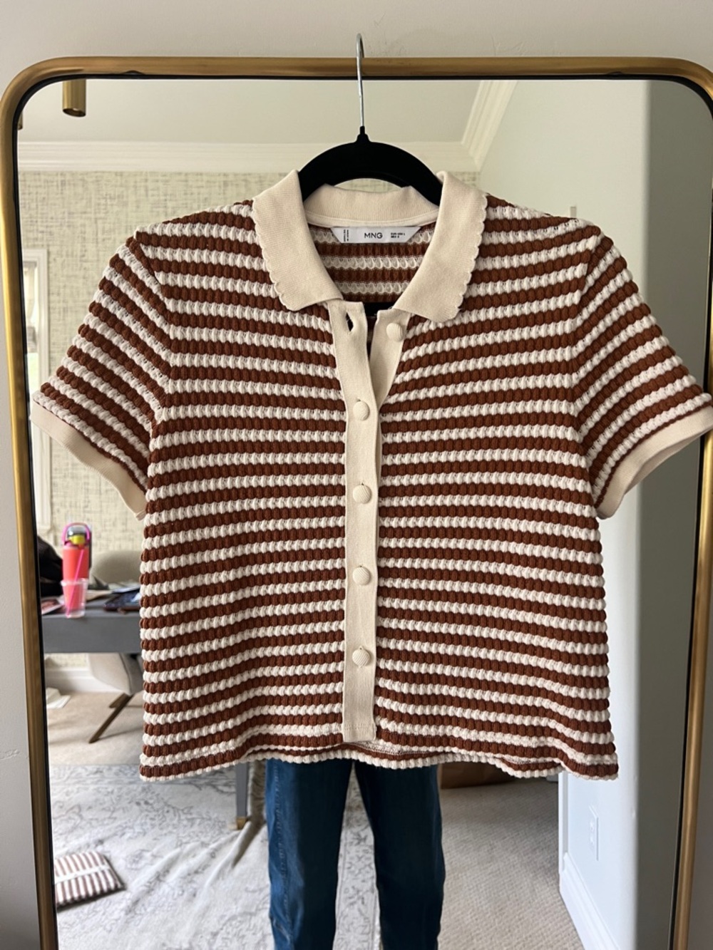 Mango Cream & Brown Striped Knit Polo